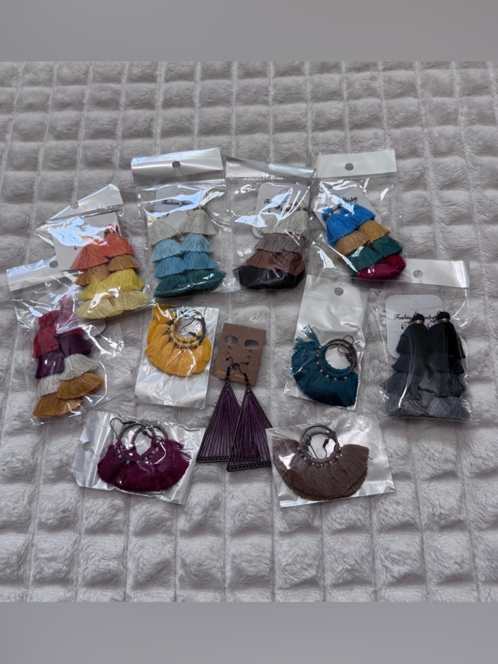 LOT of 10 Assorted Tassel Hoop & Dangle Earrings - Colorful Fringe Boho Bohemian